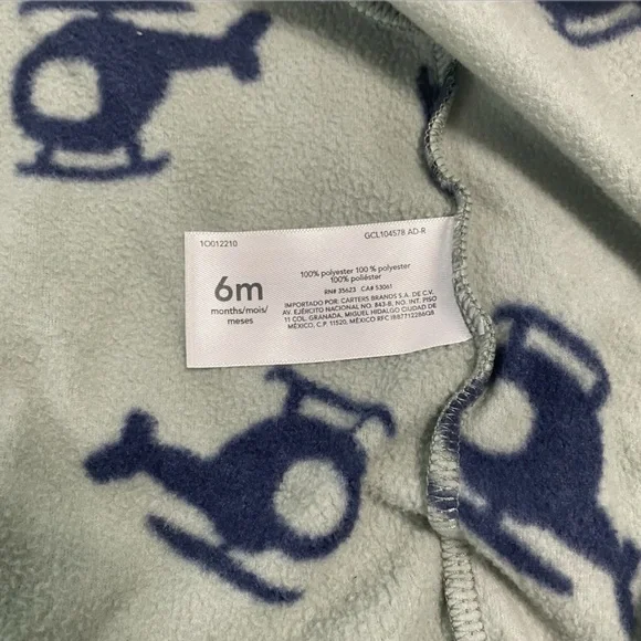 Carter's Green Helicopter Print Footie Fleece PJ’S - Picture 7 of 8